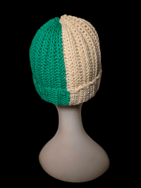 Image 5 of Split Stitch Green Creame Beanie