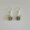 glass camellia flowers silver fish hook earrings