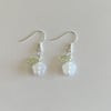 glass camellia flowers silver fish hook earrings