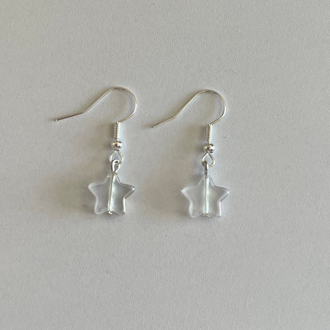 clear glass star silver huggie hoop earrings