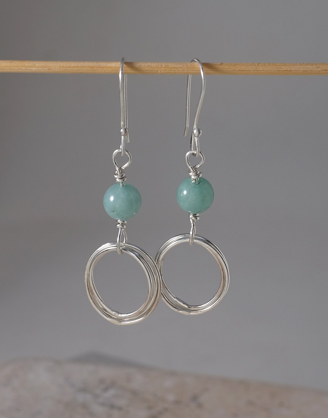 Image of Sterling Silver Hoops and Chalcedony Bead