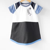 Image 1 of courtneycourtney x 1587 size 2T kids child short sleeve tiger blue stripe tunic dress