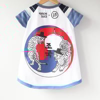Image 2 of courtneycourtney x 1587 size 2T kids child short sleeve tiger blue stripe tunic dress