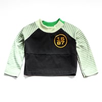 Image 1 of courtneycourtney x 1587 size 2T toddler long sleeved stripe logo raglan tee tshirt green