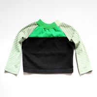 Image 2 of courtneycourtney x 1587 size 2T toddler long sleeved stripe logo raglan tee tshirt green