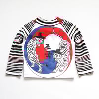 Image 2 of courtneycourtney x 1587 size 2T toddler long sleeved stripe logo raglan tee tshirt tiger