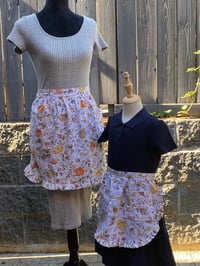 Image 1 of Adult Vintage serving half apron, 100% upcycled fabric, grandmas bedspread ruffles