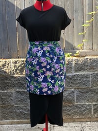 Image 1 of Adult vintage serving half apron, 100% upcycled fabric, purple white flowers