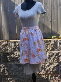 Image 1 of Adult vintage serving half apron, 100% upcycled fabric, orange yellow flowers