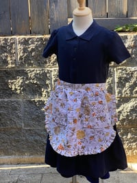 Image 1 of Child vintage serving half apron, 100% upcycled fabric, grandma's bedspread ruffles
