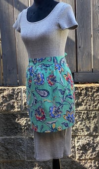 Image 1 of Adult vintage serving half apron, 100% upcycled fabric, turquoise paisley