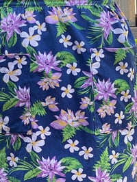 Image 2 of Adult vintage serving half apron, 100% upcycled fabric, purple white flowers