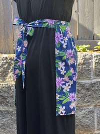 Image 3 of Adult vintage serving half apron, 100% upcycled fabric, purple white flowers