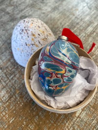 Image 1 of Hand Marbled ceramic egg in painted paper maché egg - No.2 of 9