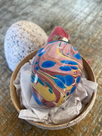 Image 1 of Hand Marbled ceramic egg in painted paper maché egg - No.3 of 9