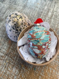 Image 1 of Hand Marbled ceramic egg in painted paper maché egg - No.5 of 9