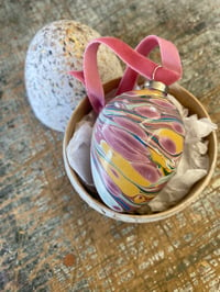 Image 1 of Hand Marbled ceramic egg in painted paper maché egg - No.7 of 9