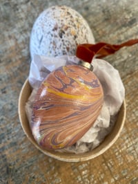 Image 1 of Hand Marbled ceramic egg in painted paper maché egg - No.8 of 9