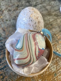 Image 1 of Hand Marbled ceramic egg in painted paper maché egg - No.9 of 9