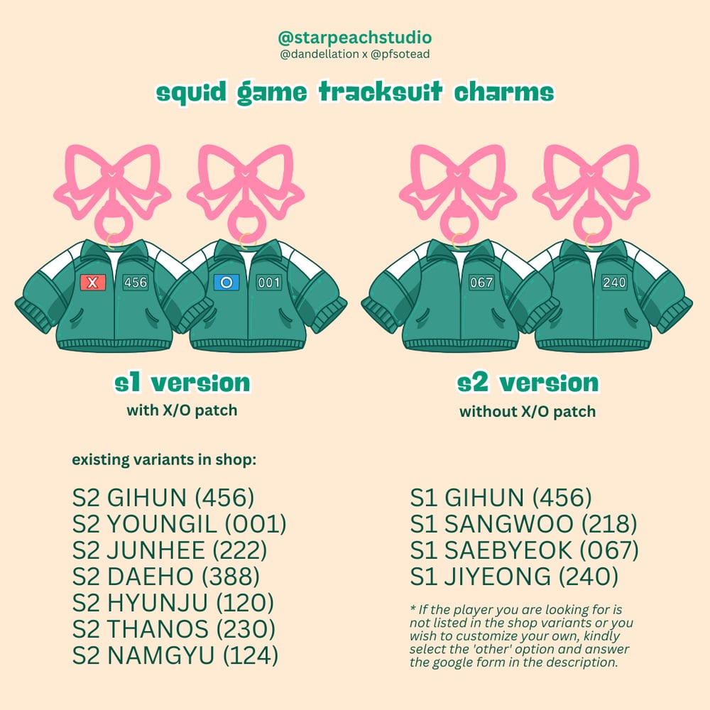 Image of 🦑 tracksuit charms (squid game)