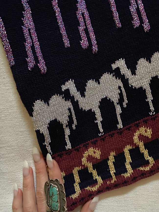 70s British camel and snake sweater