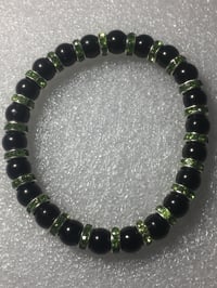 Image 1 of Black beaded w green spacers