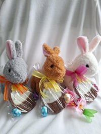 Baby bunnies with chocolate Easter baskets