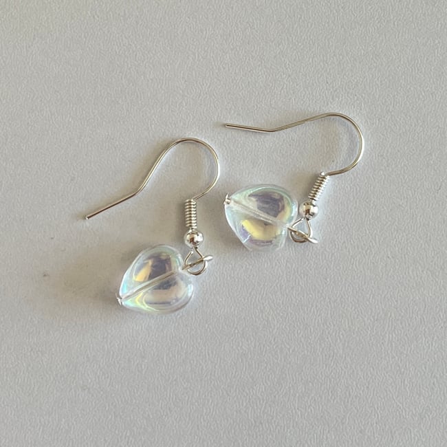 glass hearts silver fish hook earrings