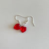 glass hearts silver fish hook earrings