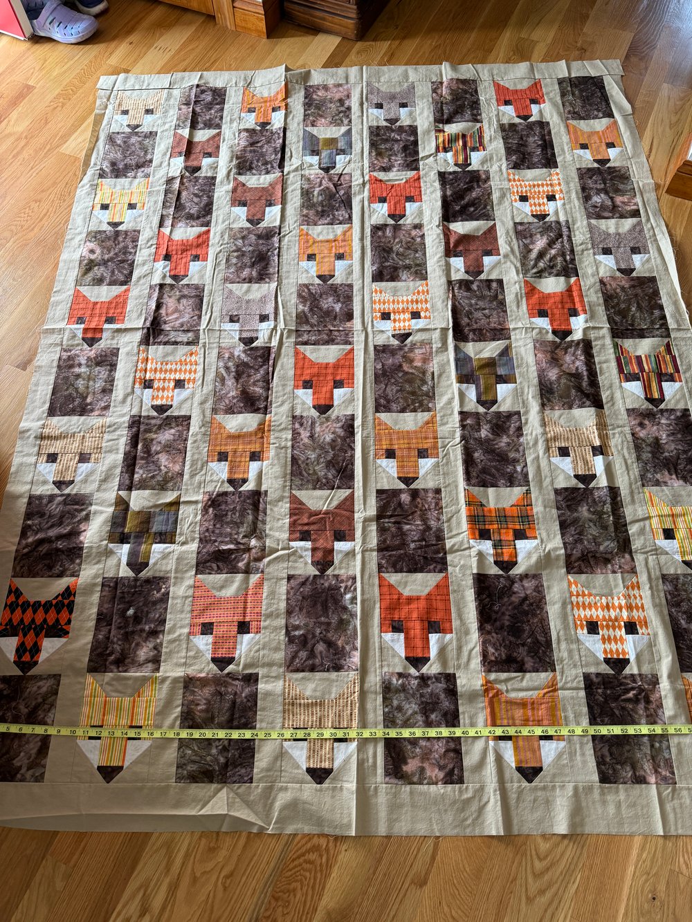 Image of NEW—READY TO FINISH Fox quilt top 65”x 80”