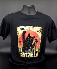Image 1 of Catzilla T shirt, custom rhinestone cat