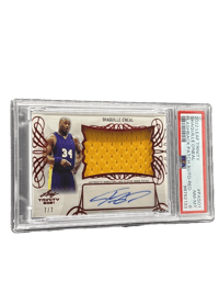 Image 1 of 2021 Leaf Trinity #PA-SO1 Shaquille O'Neal Red Patch Auto Autograph # /7 POP 1!