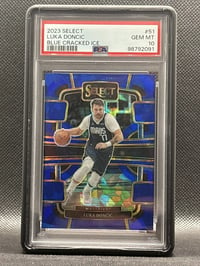 Image 1 of 2023 Select Blue Cracked Ice Prizm Luka Doncic #51 PSA 10