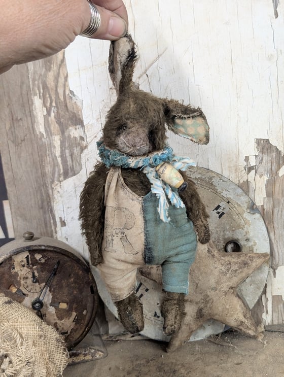 Image of 6" (8" incl ears)  Vintage Shabby Chocolate MOHAIRRabbit by Whendi's Bears