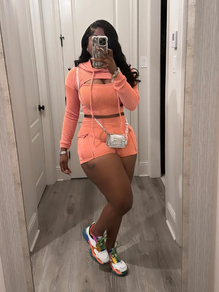 Image of “Andrea” Ribbed Long Sleeve  3 Piece Set (Orange)