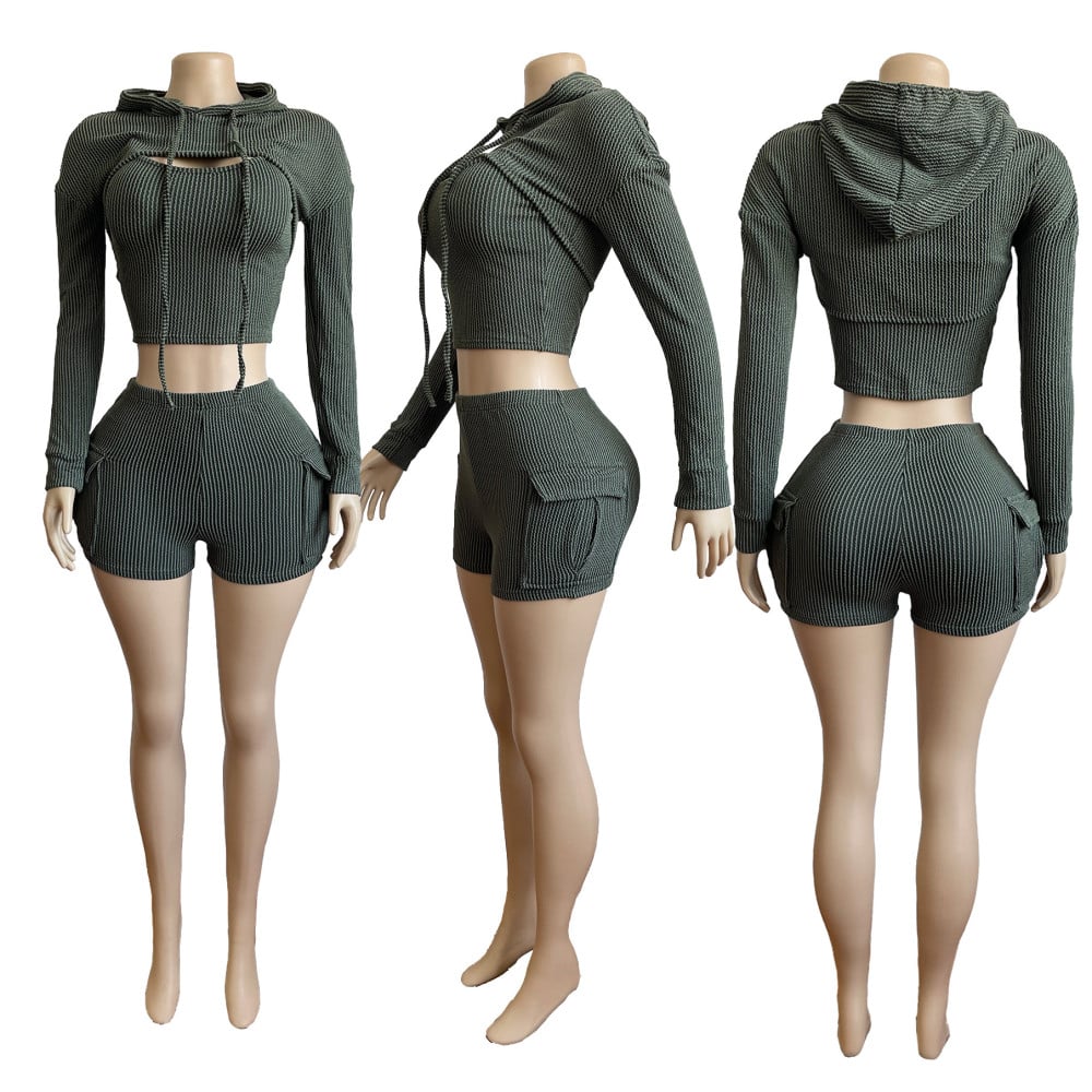 Image of “Andrea” Ribbed Long Sleeve 3 Piece Set (Black)