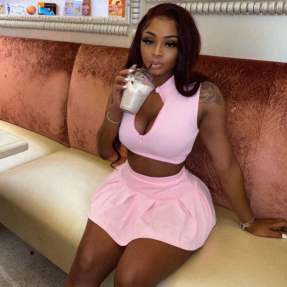 Image of “Chasity” Pink Two Piece Tennis Skirt Set