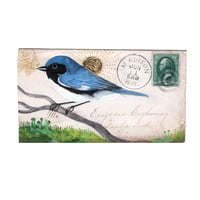 Black-throated Blue Warbler and Pixie Lichen: Original Painting on Antique Envelope