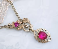 Image 1 of Art Nouveau Necklace with Vintage Bohemian Czech Glass Pendant in Ruby color
