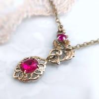 Image 2 of Art Nouveau Necklace with Vintage Bohemian Czech Glass Pendant in Ruby color