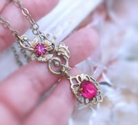 Image 7 of Art Nouveau Necklace with Vintage Bohemian Czech Glass Pendant in Ruby color