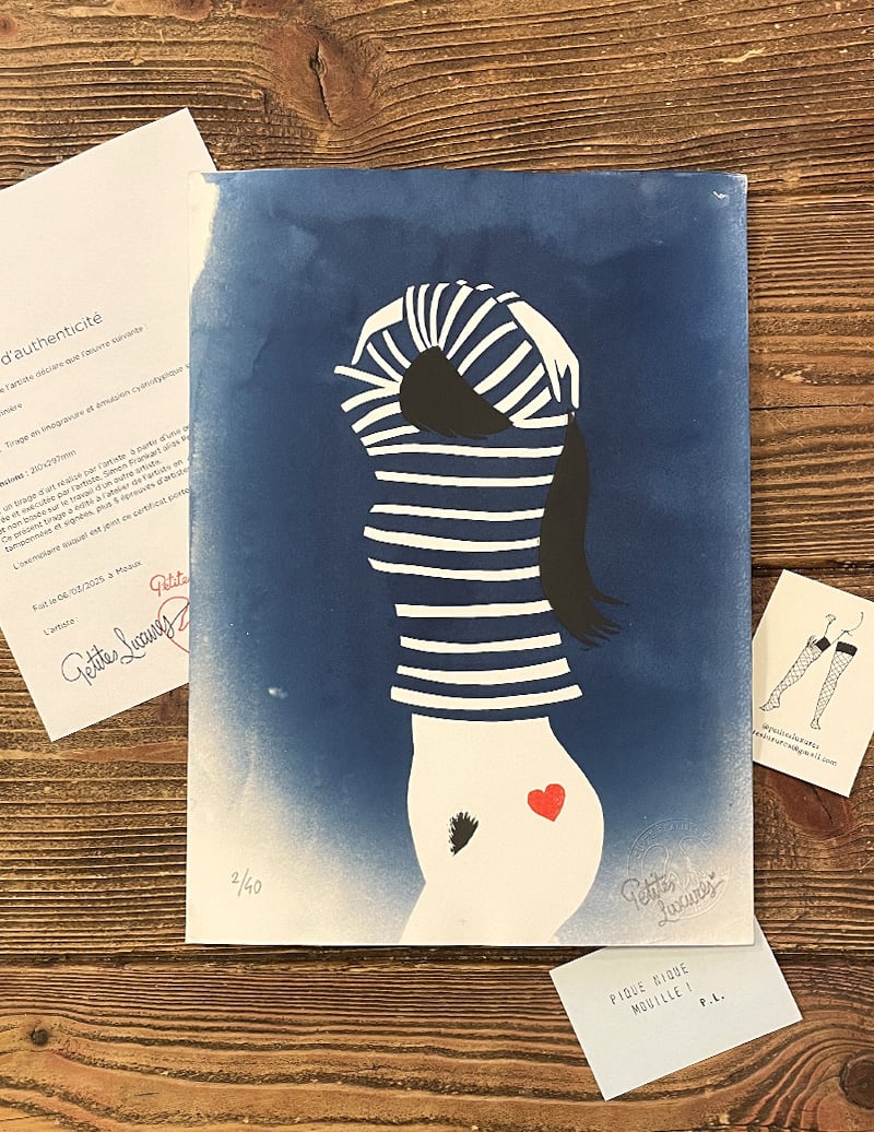 Image of "La marinière" Handmade linoprint & cyanotype