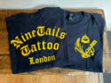 BLACK T-SHIRT / GOLDEN YELLOW FRONT AND BACK PRINT