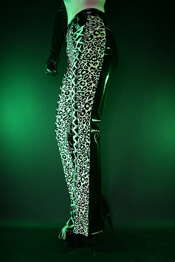 Image of XTREME GREEN LEOPARD AND PVC PANTS