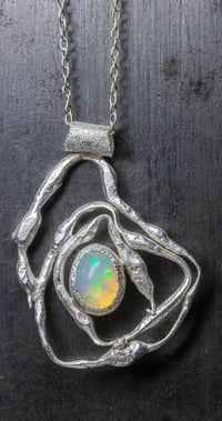 Image 1 of 'squigger no.3' - Recycled silver and opal pendant