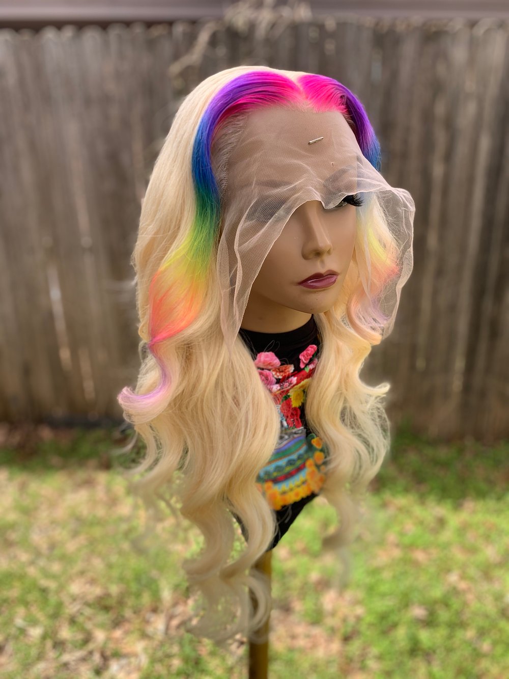 Image of 28 Inch HD Custom Peek-a-boo Rainbow π Body Wave Lace Frontal Wig
