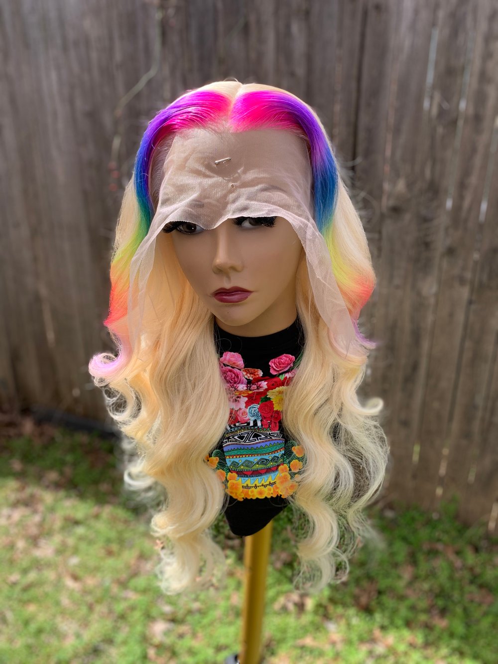 Image of 28 Inch HD Custom Peek-a-boo Rainbow 🌈 Body Wave Lace Frontal Wig 