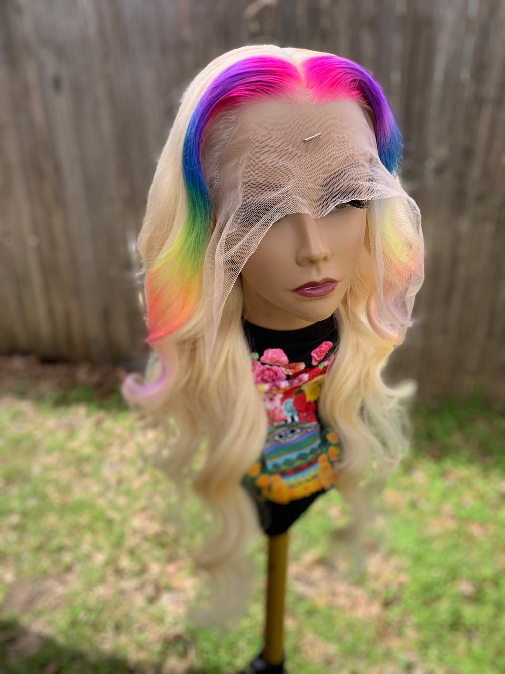 Image of 28 Inch HD Custom Peek-a-boo Rainbow π Body Wave Lace Frontal Wig