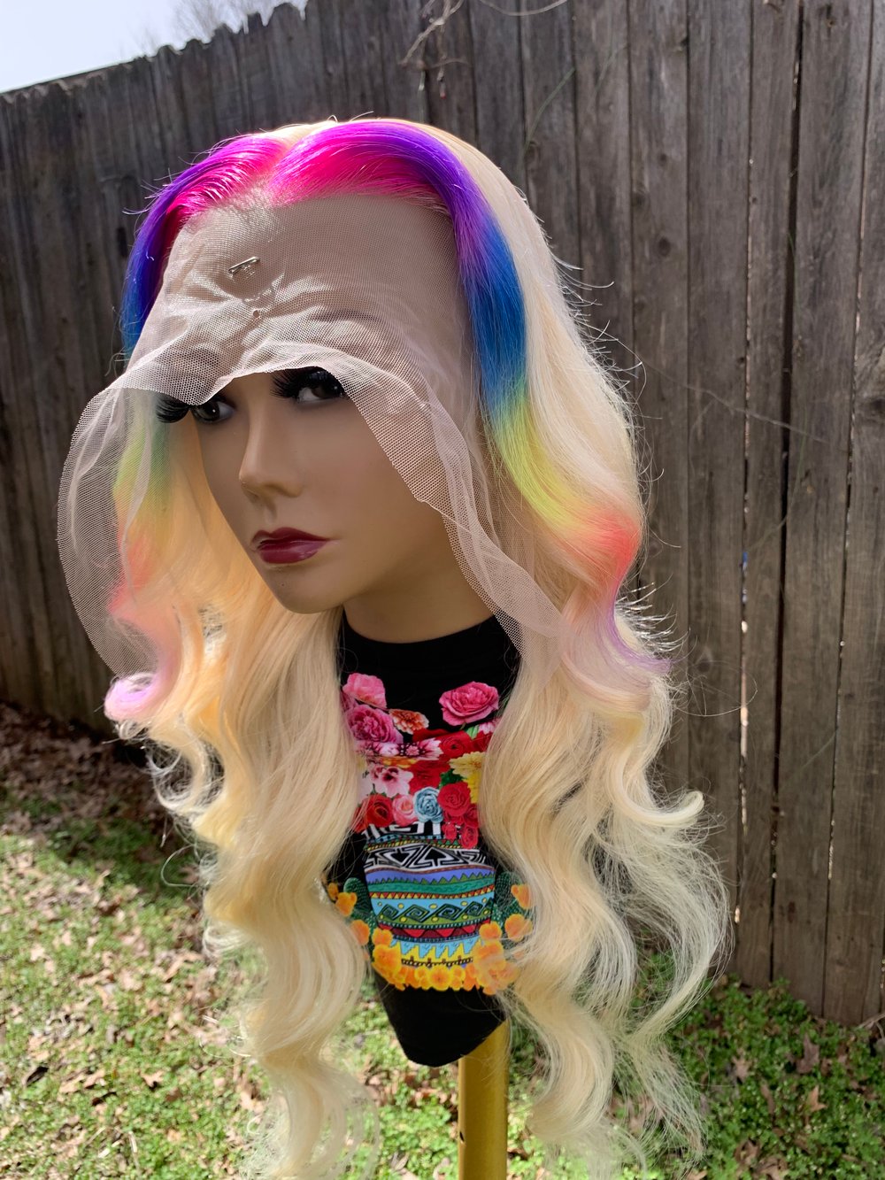 Image of 28 Inch HD Custom Peek-a-boo Rainbow π Body Wave Lace Frontal Wig