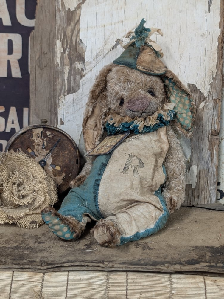 Image of  18"(to tip of ears) 14" lop eared -  JUMBO Vintage Shabby Cream Mohair Rabbit by Whendi's Bears 